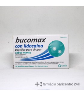 BUCOMAX LIDOCAINA MENTA 24 PASTILLAS PARA CHUPAR Garganta irritada y Resfriado, tos y Gripe - CINFA
