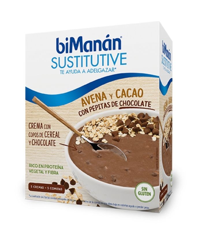 BIMANAN SUSTITUTIVE CREMA AVENA Y CACAO CON PEPITAS DE CHOCOLATE 5 SOBRES Inicio y  - BIMANAN