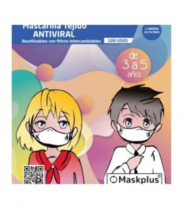 MASKPLUS MASCARILLA NIÑOS 3 A 5 AÑOS REUTILIZABLE 100 USOS Inicio y  - 