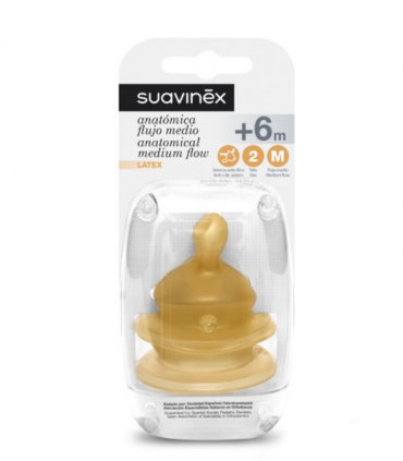 SUAVINEX TETINA ANATOMICO FLUJO MEDIO LATEX +6M 2UNIDADES Tetinas y Accesorios del bebe