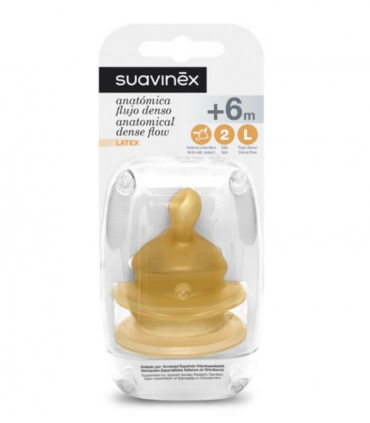 SUAVINEX TETINA ANATOMICO FLUJO DENSO LATEX +6M 2UNIDADES- Tetinas y Accesorios del bebe