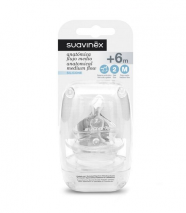 SUAVINEX TETINA ANATOMICA FLUJO MEDIO SILICONA +6M 2UNIDAES -Tetinas y Accesorios del bebe