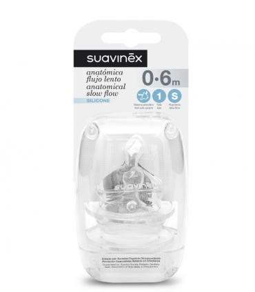 SUAVINEX TETINA ANATOMICA FLUJO LENTO SILICONA 0-6M 2UNIDAES -Tetinas y Accesorios del bebe