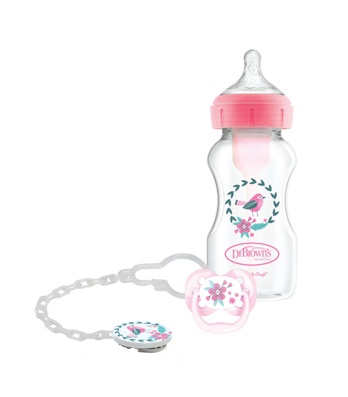 DR BROWN'S SET ROSA: BIBERON,CHUPETE Y BROCHE -Accesorios del bebé y Biberones