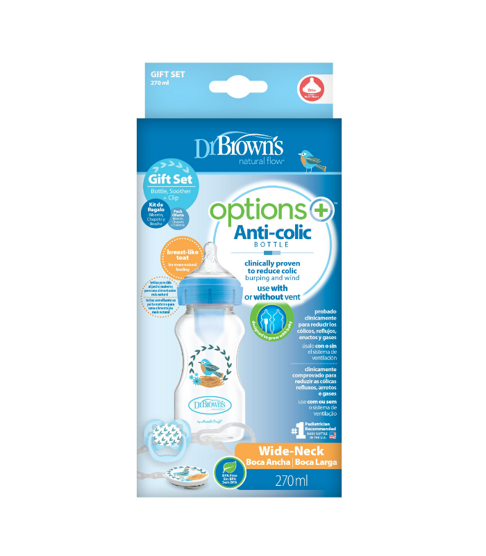 DR BROWN'S SET AZUL: BIBERON,CHUPETE Y BROCHE -Accesorios del bebé y Biberón
