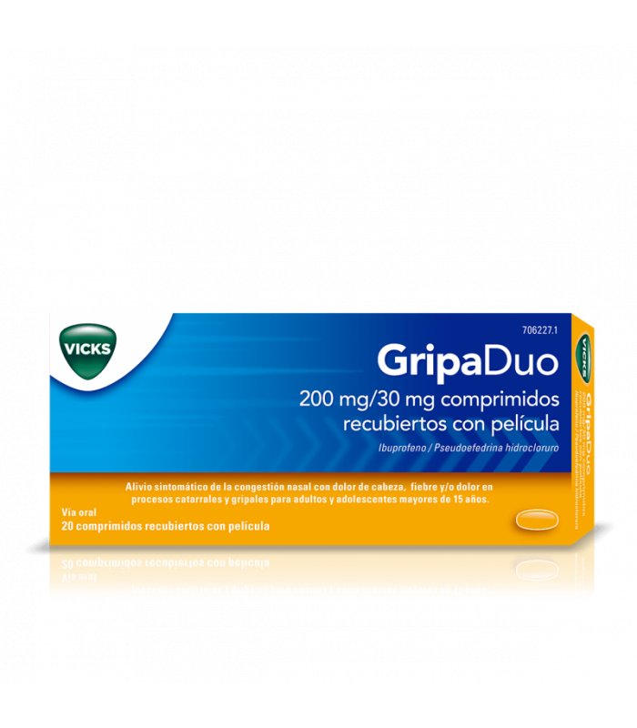 GRIPADUO 200-30 MG 20 COMPRIMIDOS RECUBIERTOS Resfriados y Resfriado, tos y Gripe - VICKS