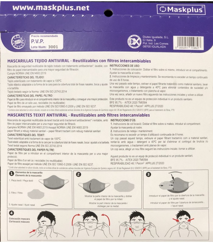 MASKPLUS MASCARILLA VERDE ADULTOS + 10 FILTROS Inicio y  - 