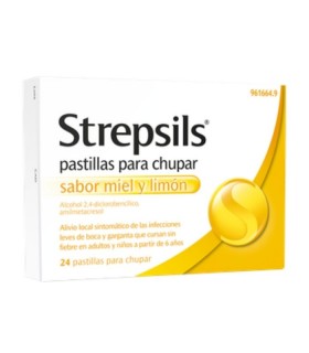 STREPSILS 24 PASTILLAS PARA CHUPAR MIEL-LIMON Garganta irritada y Resfriado, tos y Gripe - RECKITT