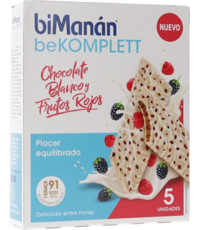 BIMANAN BEKOMPLETT SNACK CHOCOLATE BLANCO Y FRUTOS ROJOS 5UDS Dietetica y Inicio - BIMANAN