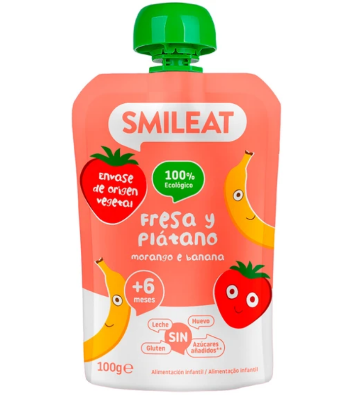 SMILEAT POUCH FRESA Y PLATANO ECOLOGICO 100G Bebé y mamá y Inicio - SMILEAT