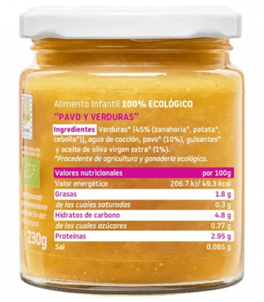 SMILEAT TARRITO PAVO Y VERDURAS ECOLOGICO 230G Potitos y Alimentacion del bebe - SMILEAT