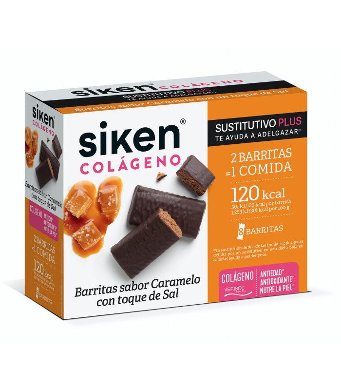 SIKEN SUSTITUTIVO COLÁGENO BARRITA CARAMELO CON UN TOQUE DE SAL 8 UNIDADES Inicio y  - SIKEN