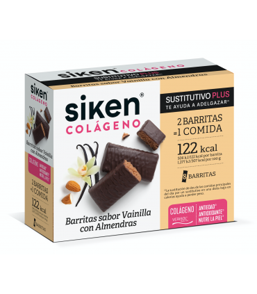 SIKEN SUSTITUTIVO COLÁGENO BARRITA VAINILLA CON ALMENDRAS 8 UNIDADES