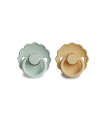 FRIGG CHUPETE DAISY SEAFOAM-PALE DAFFODIL TETINA LATEX 6-18 MESES PACK 2 UNIDADES