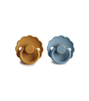 FRIGG CHUPETE DAISY HONEY GOLD-GLACIER BLUE TETINA LATEX 0-6 MESES PACK 2 UNIDADES