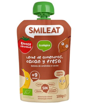 SMILEAT POUCH LECHE DE ALMENDRAS, CACAO Y FRESA + 9 MESES 100G