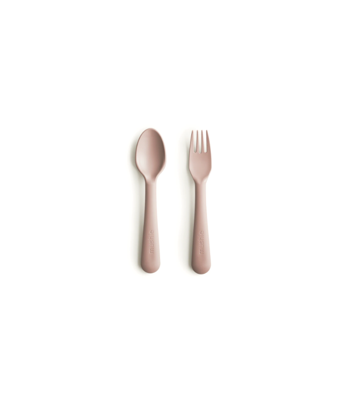 MUSHIE CUCHARA Y TENEDOR PLÁSTICO BLUSH Accesorios del bebe y Bebé y mamá - MUSHIE