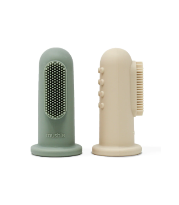 MUSHIE CEPILLO DENTAL PARA DEDO SILICONA PACK 2 UNIDADES SHIFTING SAND-CAMBRIDGE BLUE