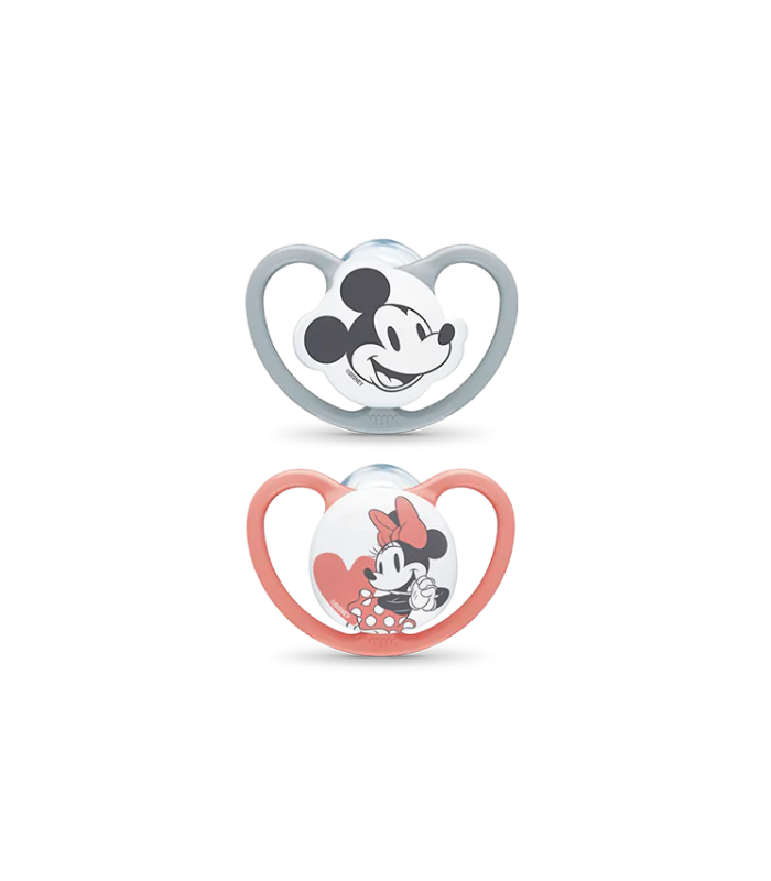 NUK CHUPETE SPACE MICKEY MOUSE SILICONA GRIS-ROSA NUDE 0-6 MESES 2 UNIDADES