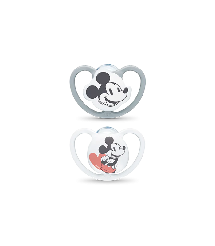 NUK CHUPETE SPACE MICKEY MOUSE SILICONA GRIS-BLANCO 0-6 MESES 2 UNIDADES