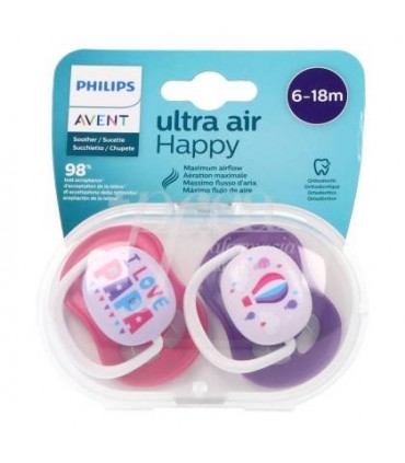 AVENT CHUPETE ULTRA AIR HAPPY 6-18 MESES NIÑA 2 UNIDADES Bebé y mamá y Inicio - AVENT