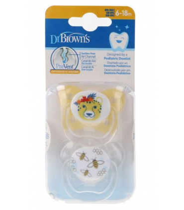 DR BROWN'S CHUPETE PREVENT AMARILLO Y BLANCO 6-18M 2UDS Accesorios del bebé y chupetes