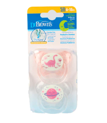 DR BROWN'S CHUPETE PREVENT NOCHE ROSA 6-18M 2UDS Bebé y mamá y Inicio - DR BROWNS