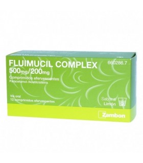 FLUIMUCIL COMPLEX 500-200 MG 12 COMPRIMIDOS EFERVESCENTES Tos y mucosidad y Resfriado, tos y Gripe - FLUIMUCIL