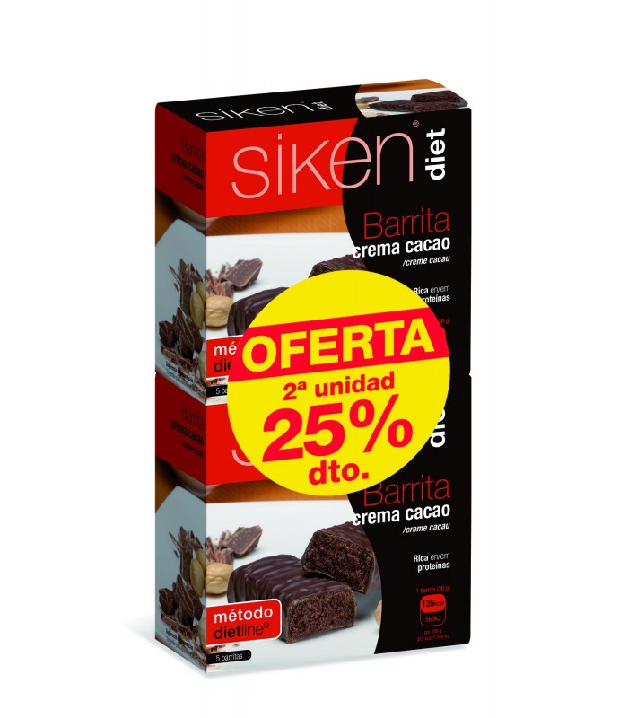 SIKEN DIET BARRITAS CREMA CACAO 5 UNIDADES DUPLO Dietetica y Inicio - SIKEN
