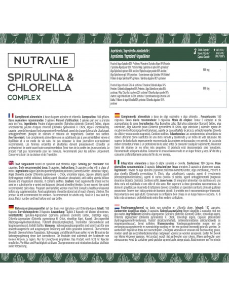 NUTRALIE SPIRULINA & CHLORELLA 180 CAPSULAS Inicio y  - NUTRALIE
