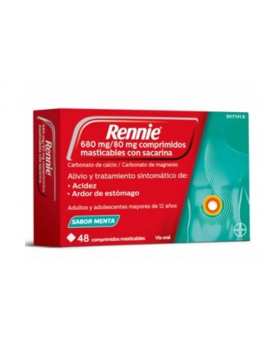 RENNIE 48 COMPRIMIDOS MASTICABLES CON SACARINA Acidez y Trastornos Digestivos - BAYER