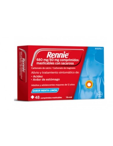 RENNIE 48 COMPRIMIDOS MASTICABLES CON SACAROSA Acidez y Trastornos Digestivos - BAYER