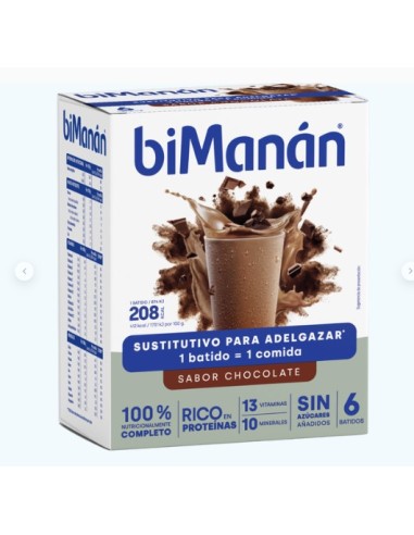 BIMANAN SUSTITUTIVE BATIDO CHOCOLATE 6 SOBRES Dietetica y Inicio - BIMANAN