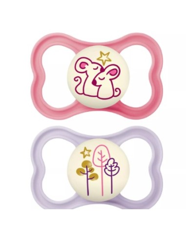 MAM CHUPETE SILICONA AIR NIGHT ROSA +6M 2UDS