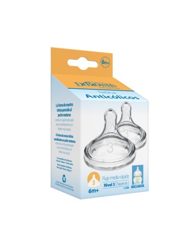 DR BROWN'S TETINA BOCA ANCHA NIVEL 3 +6M 2UDS Bebé y mamá y Inicio - DR BROWNS