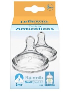 DR BROWNS TETINA NIVEL 2 SILICONA +3M BOCA ANCHA-Accesorios del bebé y tetinas 2
