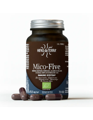 HIFAS DA TERRA MICO-FIVE EXTRACTOS PUROS DE REISHI, SHIITAKE, MAITAKE, CHAMPIÑON DEL SOL Y CHAGA 70 CAPSULAS Complementos alimen