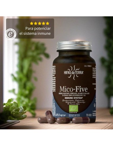 HIFAS DA TERRA MICO-FIVE EXTRACTOS PUROS DE REISHI, SHIITAKE, MAITAKE, CHAMPIÑON DEL SOL Y CHAGA 70 CAPSULAS Complementos alimen