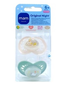 MAM ORIGINAL PURE NIGHT CHUPETE NIEUTRO SILICONA +6M 2 UNIDADES Bebé y mamá y Inicio - MAM