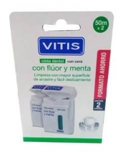 VITIS CON FLUOR Y MENTA CINTA DENTAL 50 M 2 UNIDADES Hilo dental y Accesorios bucodentales - VITIS 2
