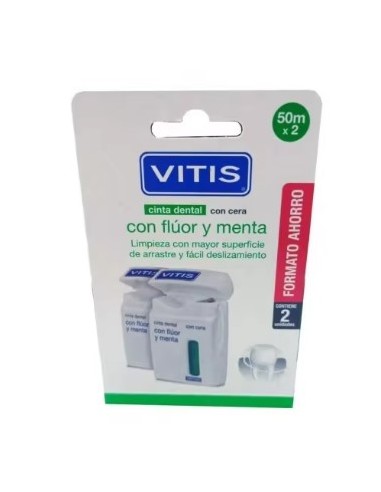 VITIS CON FLUOR Y MENTA CINTA DENTAL 50 M 2 UNIDADES Higiene y Inicio - VITIS