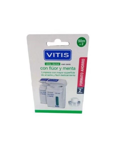VITIS CON FLUOR Y MENTA CINTA DENTAL 50 M 2 UNIDADES Higiene y Inicio - VITIS