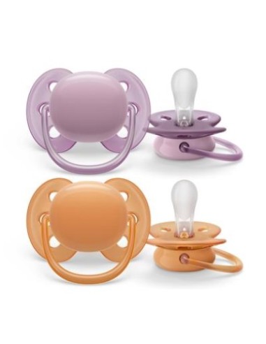 AVENT ULTRA SOFT CHUPETE SILICONA 6-18 MESES LILA 2 UNIDADES Chupetes y Accesorios del bebe - AVENT