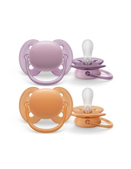 AVENT ULTRA SOFT CHUPETE SILICONA 6-18 MESES LILA 2 UNIDADES Chupetes y Accesorios del bebe - AVENT
