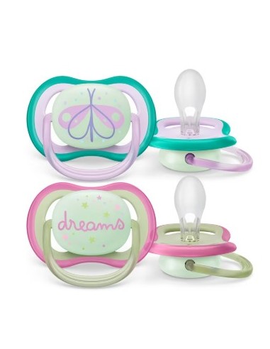 AVENT CHUPETE ULTRA AIR NIGHTTIME 0-6 MESES NIÑA 2 UNIDADES Bebé y mamá y Inicio - AVENT
