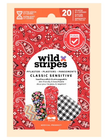 WILD STRIPES TIRITAS CLASICAS SENSIBLES 20 UNIDADES Tiritas y Golpes y heridas - WILD STRIPES