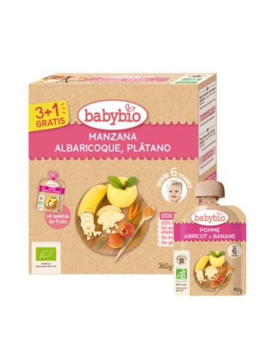 BABYBIO POUCH MANZANA ALBARICOQUE PLATANO +6M 4 UNIDADES Inicio y  - 