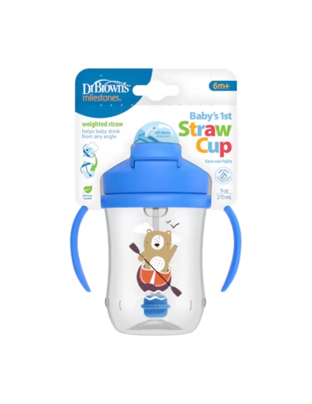 DR BROWN'S MI PRIMER VASO CON PAJITA AZUL OSO 270 ML