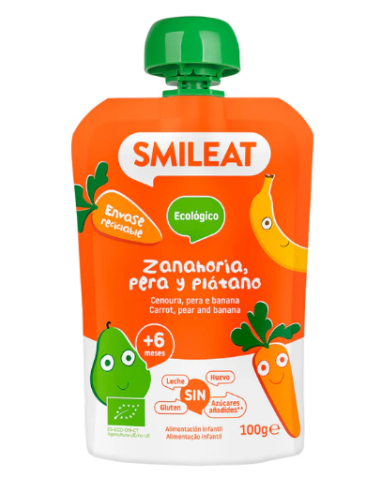 SMILEAT POUCH ZANAHORIA PERA Y PLATANO 100G